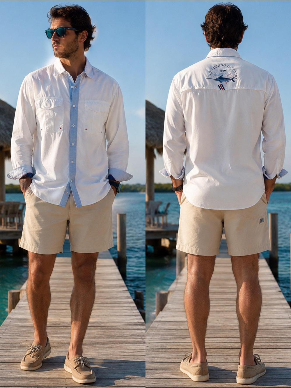 NEW Facunnable Men's Button Down Shirt White Blue EUC Fishing shirt SMALL